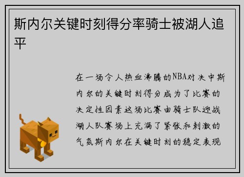 斯内尔关键时刻得分率骑士被湖人追平